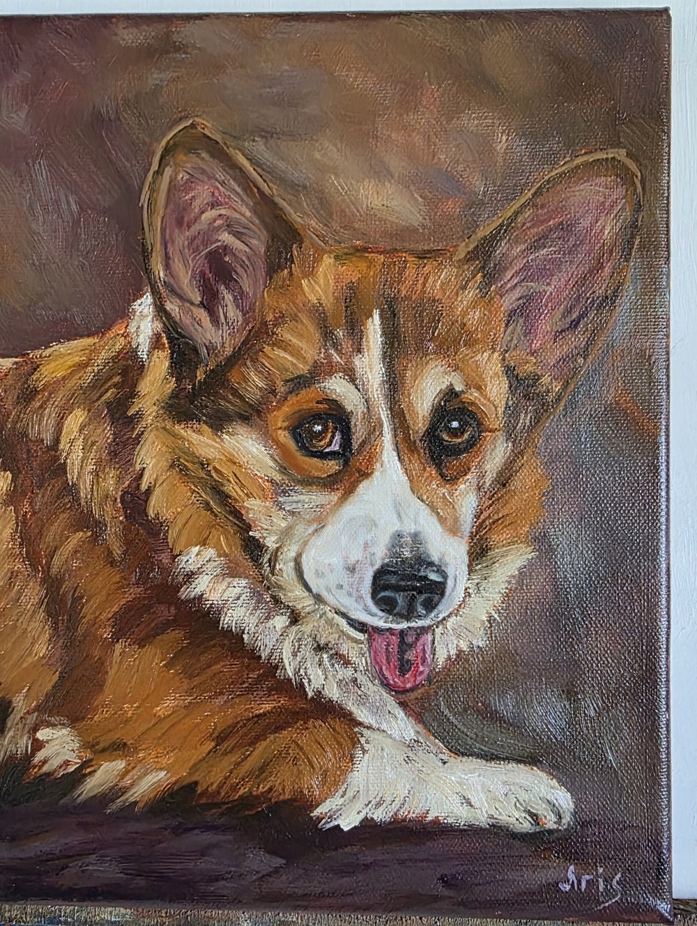 Abstract oil Painting cute dog, Corgi